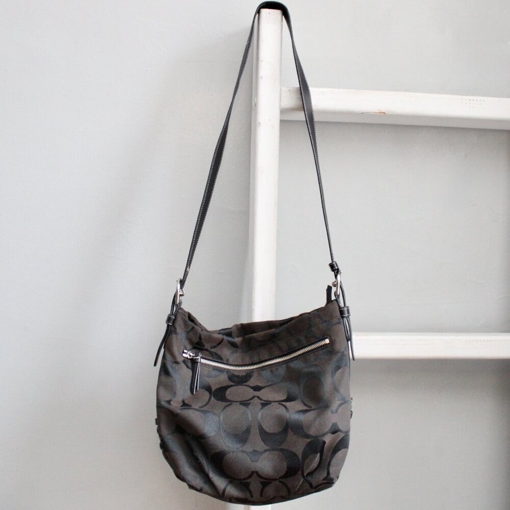 Coach VTG Y2K Black Soho Signature Duffle Canvas Leather Shoulder Crossbody Bag - Picture 8 of 9